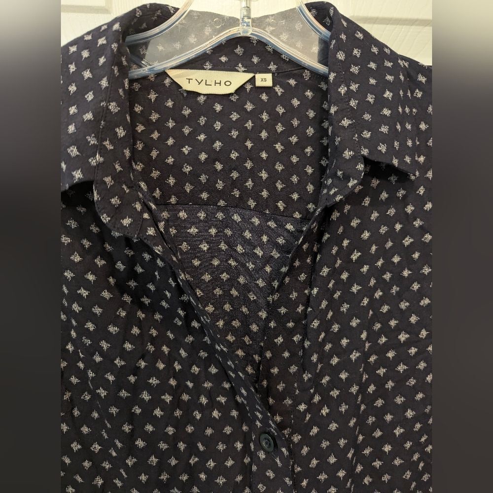 Anthropologie Tylho Blue watern pleaded button midi v-neck Dress 3/4 sleeve XS - Picture 7 of 11